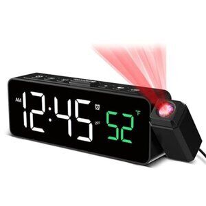 Projection Alarm Clock Digital Bedroom Ceiling Rotating Display Temperature Snoo